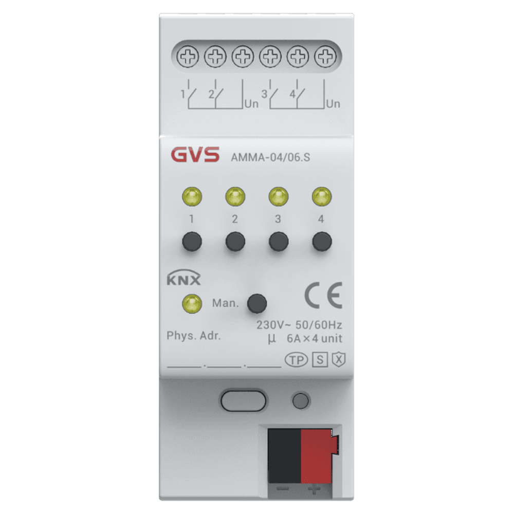 Multifunktionsaktor, 4-fach, 16A, Schalten, Jalousie, Heizung, KNX Data Secure – AMMA-04/06.S Bild 1