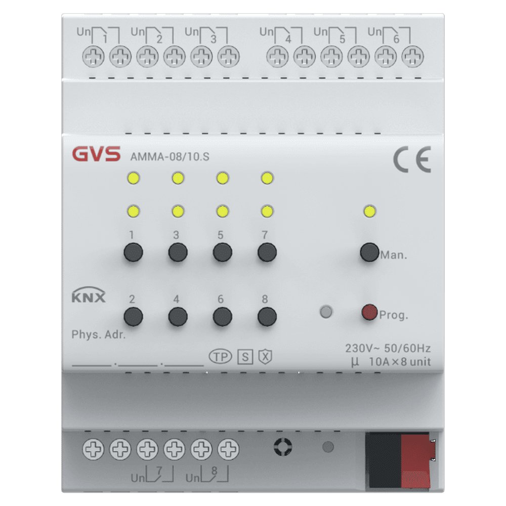 Multifunktionsaktor, 8-fach, 16A, Schalten, Jalousie, Heizung, KNX Data Secure – AMMA-08/10.S Bild 1