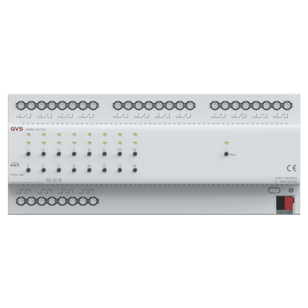 Multifunktionsaktor, 16-fach, 16A, Schalten, Jalousie, Heizung, KNX Data Secure – AMMA-16/10.S Bild 1