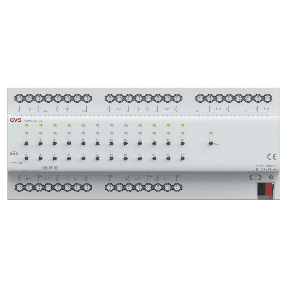 Multifunktionsaktor, 24-fach, 16A, Schalten, Jalousie, Heizung, KNX Data Secure – AMMA-24/10.S Bild 1